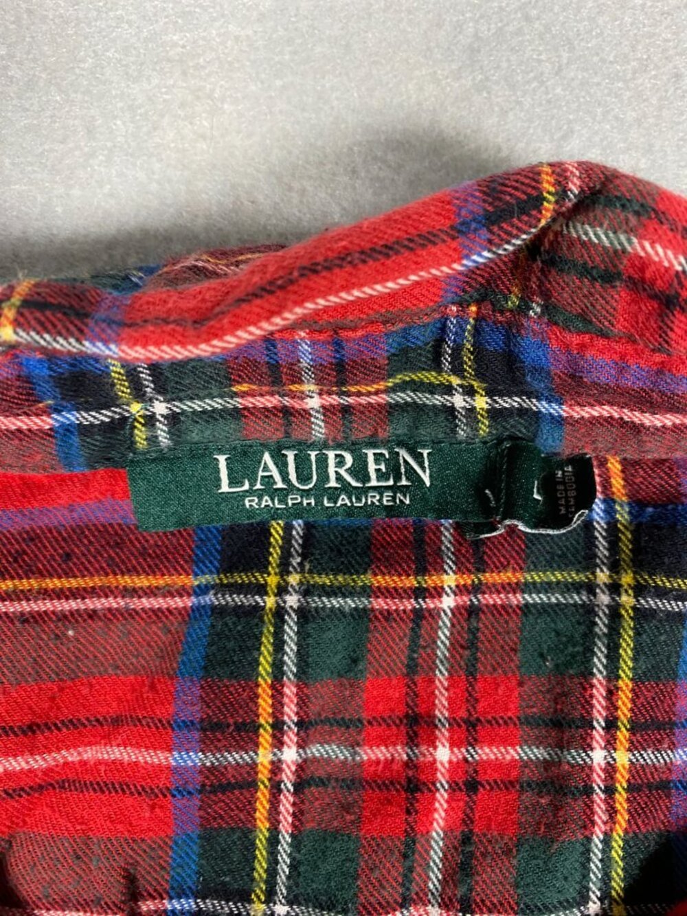 Lauren Ralph Lauren Womens L Red Plaid Button-Down Sleep Shirt Flannel Night Gow - Picture 3 of 6